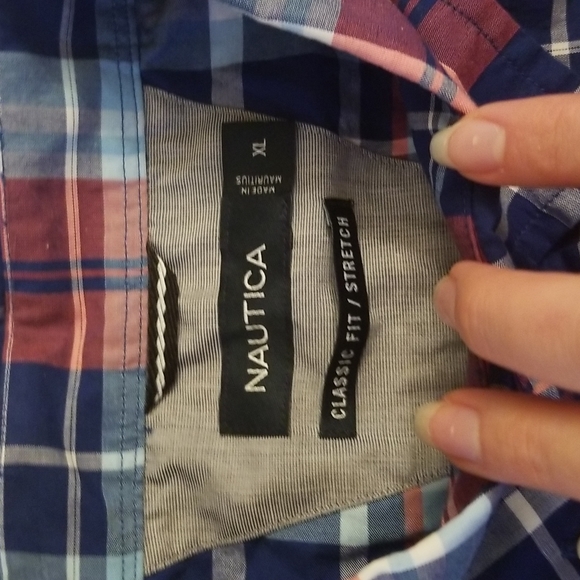 Nautica Navtech Red & Blue Plaid Men's Dress Shirt - Picture 2 of 3